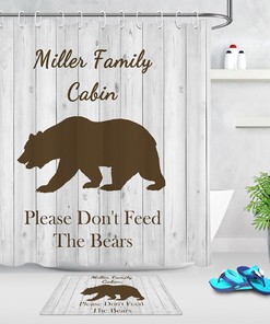 California Brown Bear Wood Plank Shower Curtain for Rustic Bathroom Decor