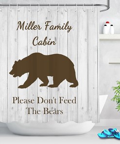California Brown Bear Wood Plank Shower Curtain for Rustic Bathroom Decor