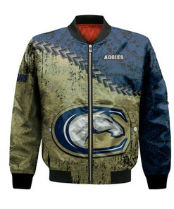 California Davis Aggies Bomber Jacket Grunge Polynesian Tattoo- NCAA