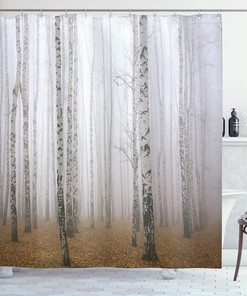 Calm Autumn Birch Grove Shower Curtain with Flora Nature Picture for Bathroom Decor