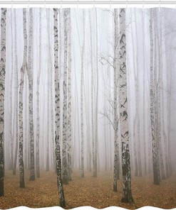 Calm Autumn Birch Grove Shower Curtain with Flora Nature Picture for Bathroom Decor