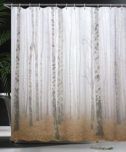 Calm Autumn Birch Grove Shower Curtain with Flora Nature Picture for Bathroom Decor