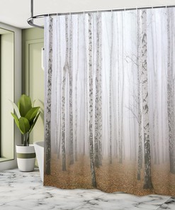 Calm Autumn Birch Grove Shower Curtain with Flora Nature Picture for Bathroom Decor