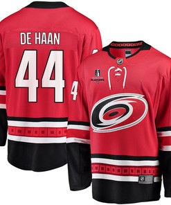 Calvin de Haan 44 Carolina Hurricanes Stanley Cup 2023 Playoffs Patch Home Breakaway Men Jersey - Red