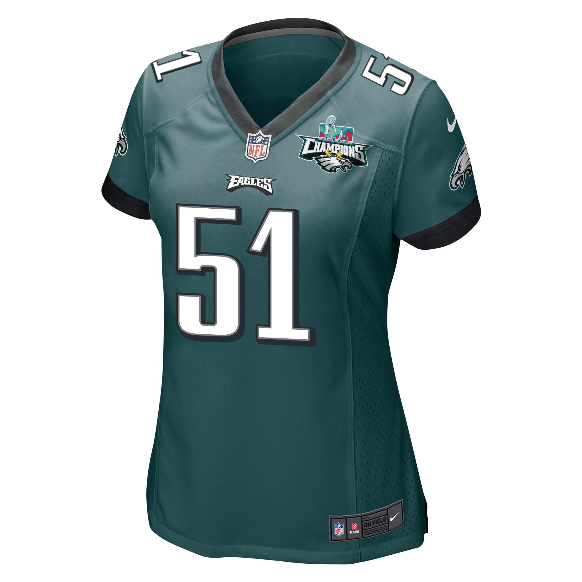 Cam Jurgens 51 Philadelphia Eagles Super Bowl LVII Champions 2 Stars Women Game Jersey - Midnight Green