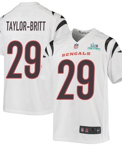 Cam Taylor-Britt 29 Cincinnati Bengals Super Bowl LVII Champions Youth Game Jersey - White