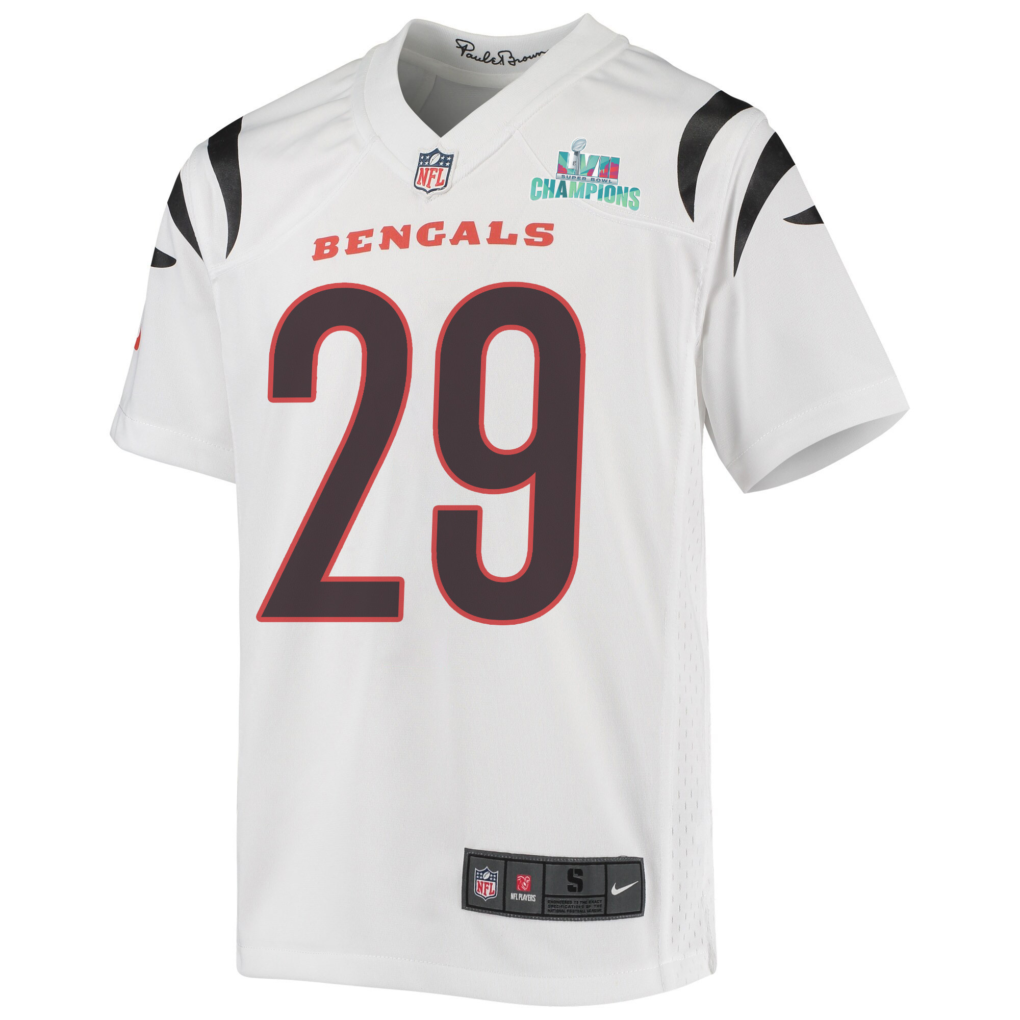 Cam Taylor-Britt 29 Cincinnati Bengals Super Bowl LVII Champions Youth Game Jersey - White