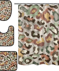 Camouflage Abstract Leopard Spot Shower Curtain with U-Shaped Contour for Stylish Bathroom Decor