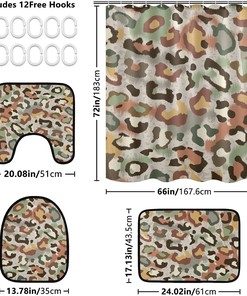 Camouflage Abstract Leopard Spot Shower Curtain with U-Shaped Contour for Stylish Bathroom Decor