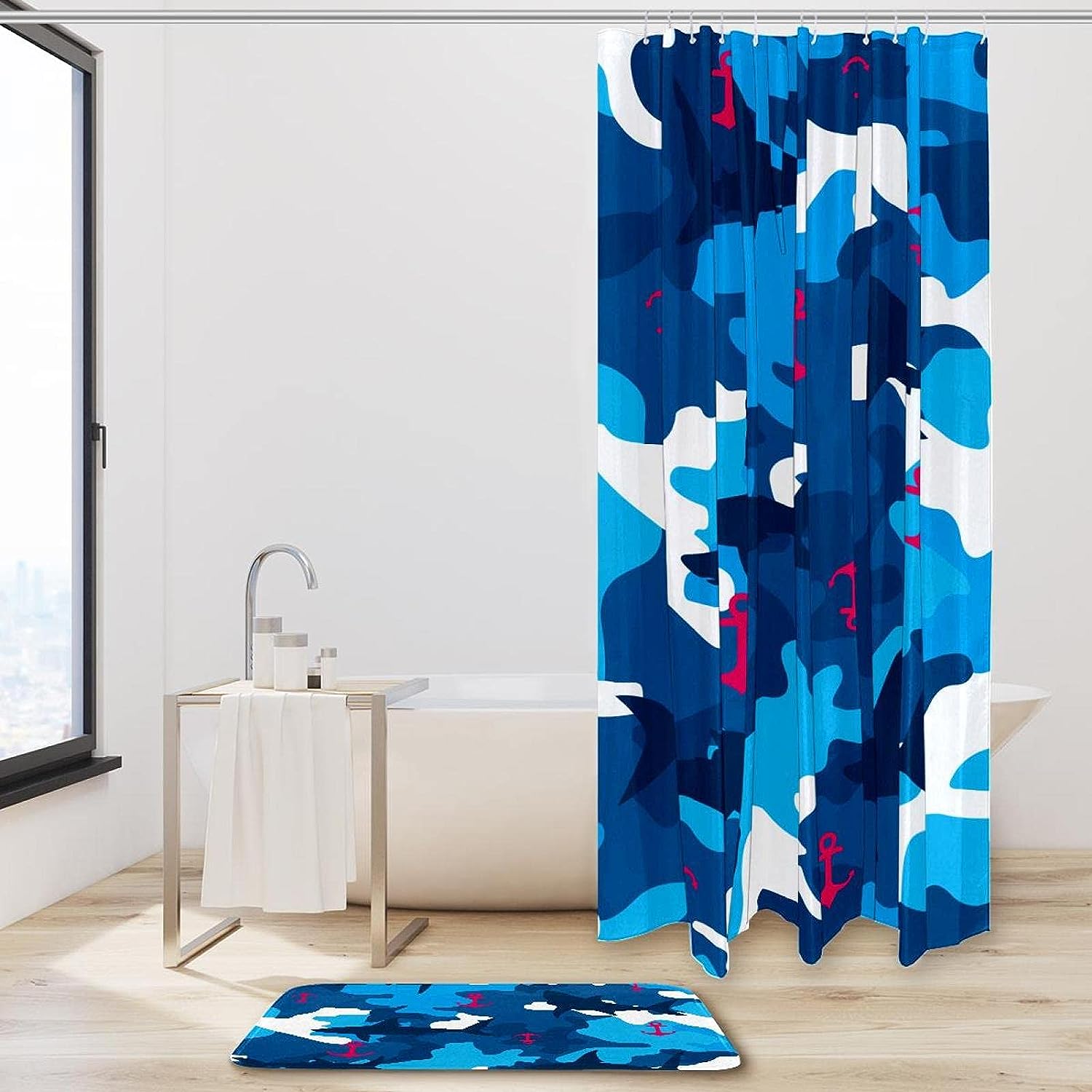 Camouflage Ocean Shark Anchor Shower Curtain for Bathroom