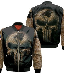 Camouflage Skull Carolina Panthers American Flag Bomber Jacket