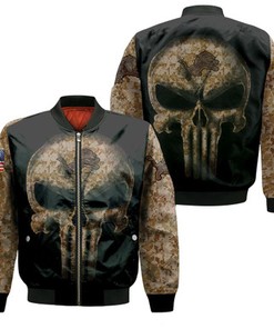 Camouflage Skull Detroit Lions American Flag Bomber Jacket