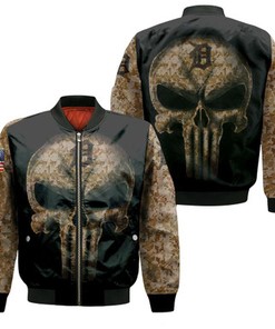 Camouflage Skull Detroit Tigers American Flag Bomber Jacket