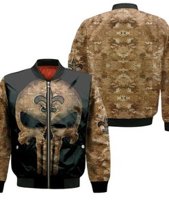 Camouflage Skull New Orleans Saints American Flag 3D Jersey Bomber Jacket 100000769646