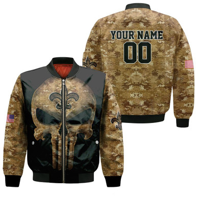 Camouflage Skull New Orleans Saints American Flag 3D Personalized Bomber Jacket