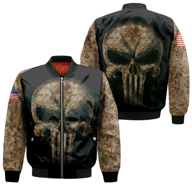 Camouflage Skull New York Mets American Flag Bomber Jacket