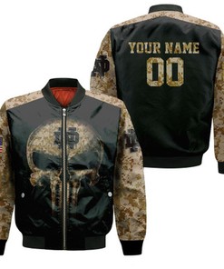 Camouflage Skull Notre Dame Fighting Irish American Flag 3D Personalized Bomber Jacket
