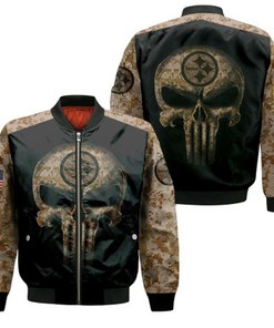 Camouflage Skull Pittsburgh Steelers American Flag 3D Jersey Bomber Jacket