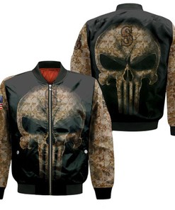 Camouflage Skull Seattle Mariners American Flag Bomber Jacket