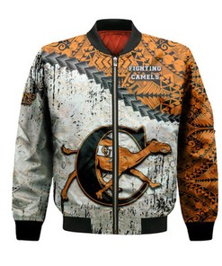 Campbell Fighting Camels Bomber Jacket Grunge Polynesian Tattoo- NCAA