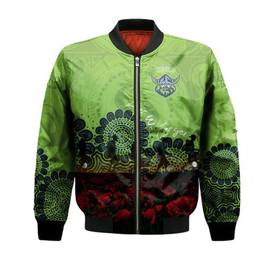 Canberra Raiders Bomber Jacket Aboriginal Rugby Anzac Day Poppy With Soldiers- NRL