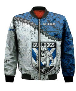 Canterbury-Bankstown Bulldogs Bomber Jacket Grunge Polynesian Tattoo - NRL