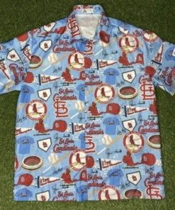 Cardinals Baseball Hawaiian Print Button Up Shirt