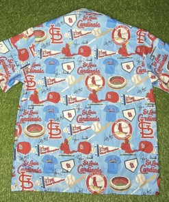 Cardinals Baseball Hawaiian Print Button Up Shirt
