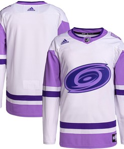 Carolina Hurricanes Adidas Hockey Fights Cancer Primegreen Authentic Blank Practice Jersey - White/purple Nhl