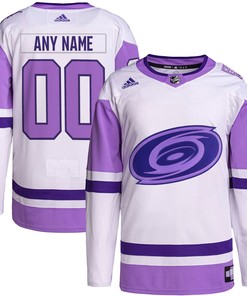 Carolina Hurricanes Adidas Hockey Fights Cancer Primegreen Authentic Custom Jersey - White/purple Custom Jerseys Nhl
