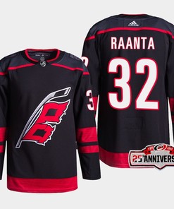 Carolina Hurricanes Antti Raanta 32 Black 25th Anniversary 2022-23 Home Jersey