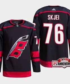 Carolina Hurricanes Brady Skjei 76 Black 25th Anniversary 2022-23 Home Jersey
