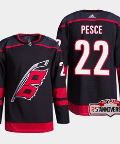 Carolina Hurricanes Brett Pesce 22 Black 25th Anniversary 2022-23 Home Jersey