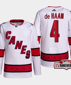 Carolina Hurricanes Calvin de Haan 4 White Away Jersey 2022-23