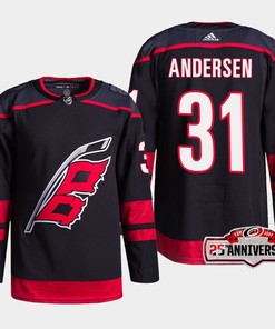 Carolina Hurricanes Frederik Andersen 31 Black 25th Anniversary 2022-23 Home Jersey