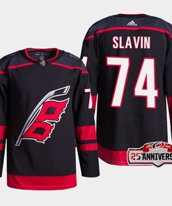Carolina Hurricanes Jaccob Slavin 74 Black 25th Anniversary 2022-23 Home Jersey
