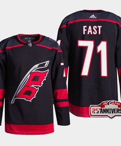 Carolina Hurricanes Jesper Fast 71 Black 25th Anniversary 2022-23 Home Jersey