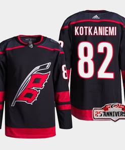Carolina Hurricanes Jesperi Kotkaniemi 82 Black 25th Anniversary 2022-23 Home Jersey
