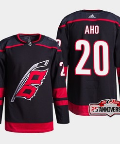 Carolina Hurricanes Sebastian Aho 20 Black 25th Anniversary 2022-23 Home Jersey