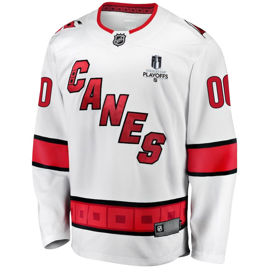 Carolina Hurricanes Stanley Cup 2023 Playoffs Patch Away Breakaway Custom Men Jersey - White