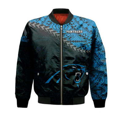 Carolina Panthers Bomber Jacket Grunge Polynesian Tattoo - NFL