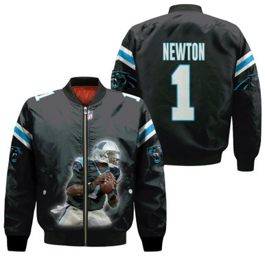 Carolina Panthers Cam Newton 1 NFL Legendary Captain Leader Black Gift For Panthers Fans Bomber Jacket
