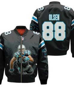 Carolina Panthers Greg Olsen 88 NFL Legendary Captain Black Gift For Panthers Fans Bomber Jacket