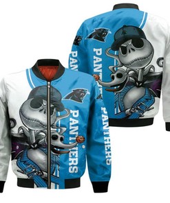 Carolina Panthers Jack Skellington And Zero Bomber Jacket Model 1026