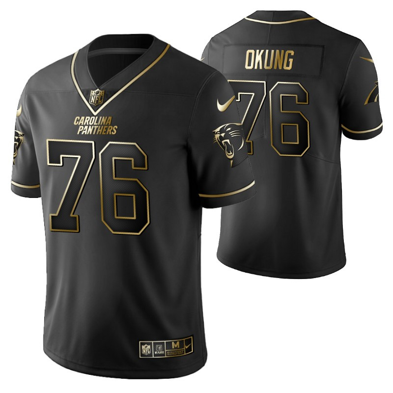 Carolina Panthers Russell Okung 76 2021 Nfl Golden Brandedition Black Jersey Gift For Panthers Fans