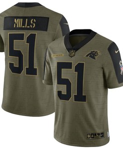 Carolina Panthers Sam Mills 51 Nfl Olive 2021 Salute To Service Player Men Jersey For Panthers Fans