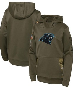 Carolina Panthers Youth 2022 Salute To Service Performance Pullover Hoodie - Olive