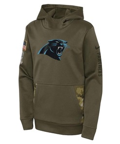 Carolina Panthers Youth 2022 Salute To Service Performance Pullover Hoodie - Olive