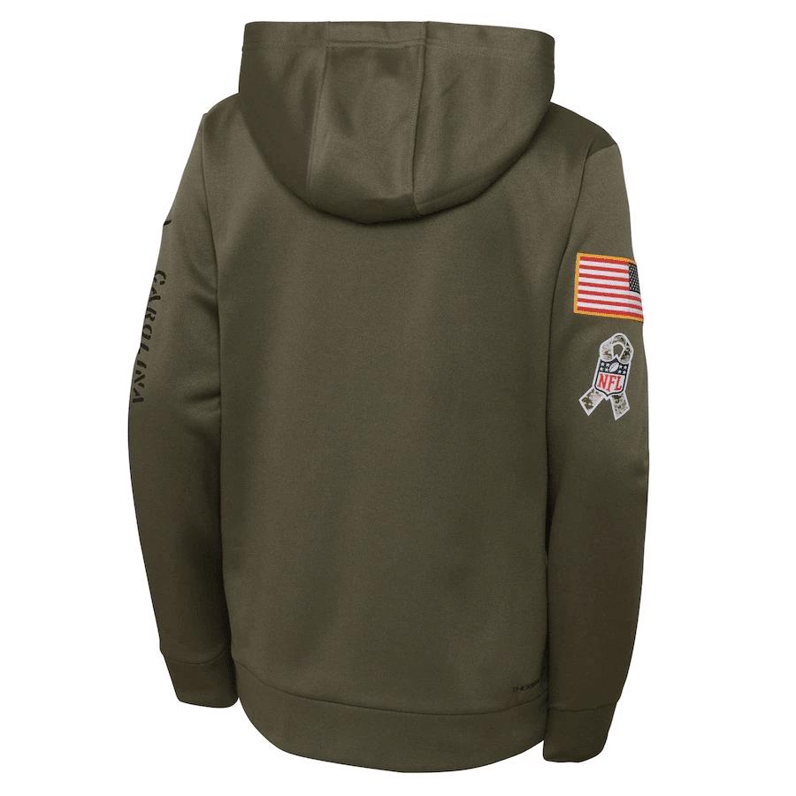 Carolina Panthers Youth 2022 Salute To Service Performance Pullover Hoodie - Olive