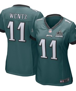 Carson Wentz Philadelphia Eagles Nike Womens Super Bowl Lii Champions Patch Game Jersey - Midnight Green